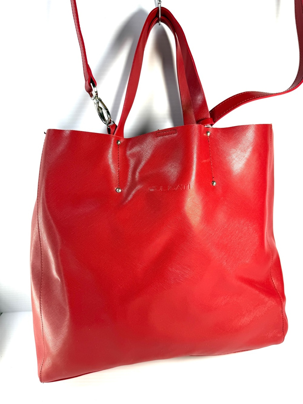 Pulicati Red Leather Tote with Removable Strap